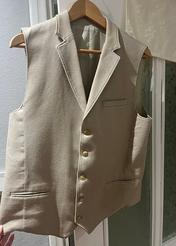 Bej Düğmeli Klasik Erkek Yelek - Görsel 2