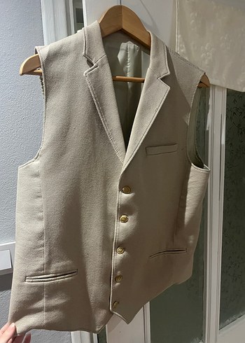 Bej Düğmeli Klasik Erkek Yelek - Görsel 3