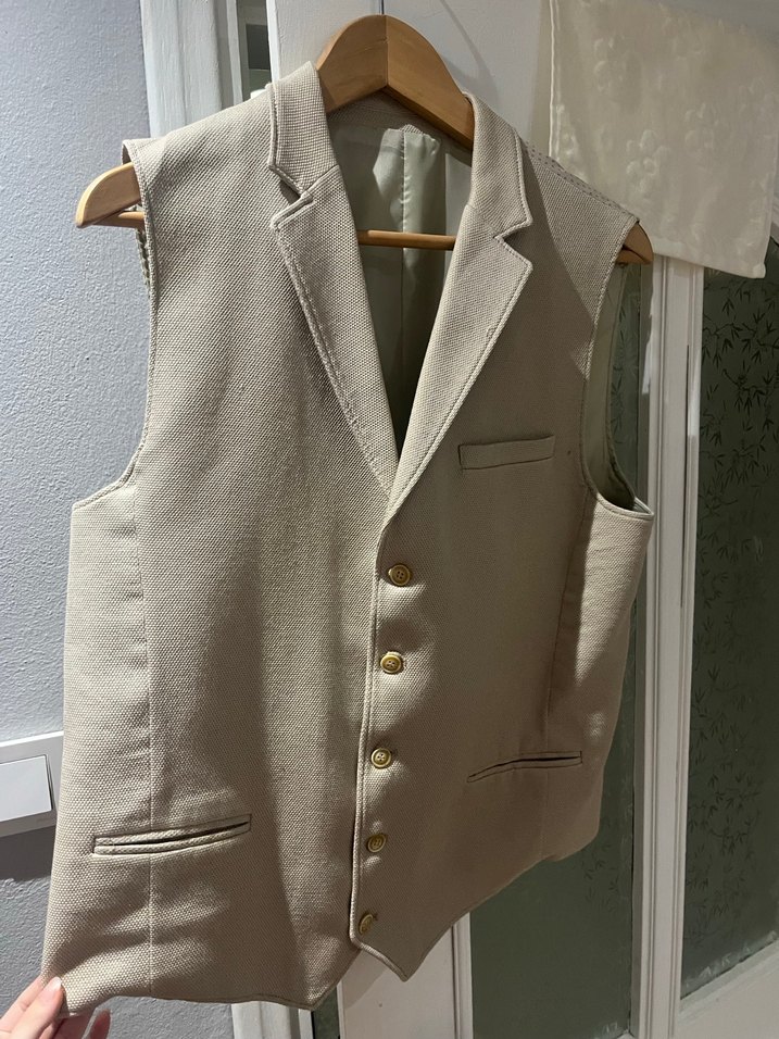 Bej Düğmeli Klasik Erkek Yelek - Görsel 3
