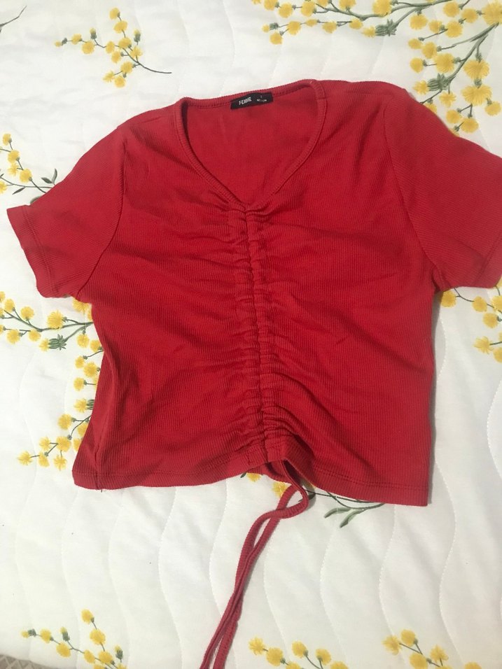 İpli Kırmızı Kadın Crop - Görsel 2