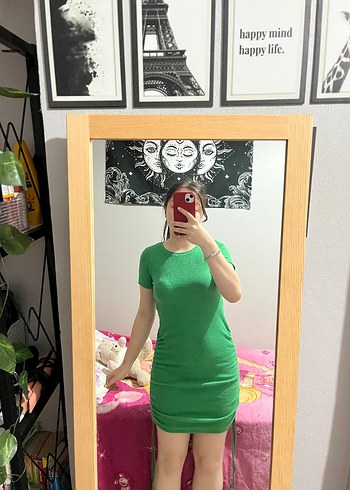 Yeşil Kısa Kollu Mini Elbise - Görsel 5