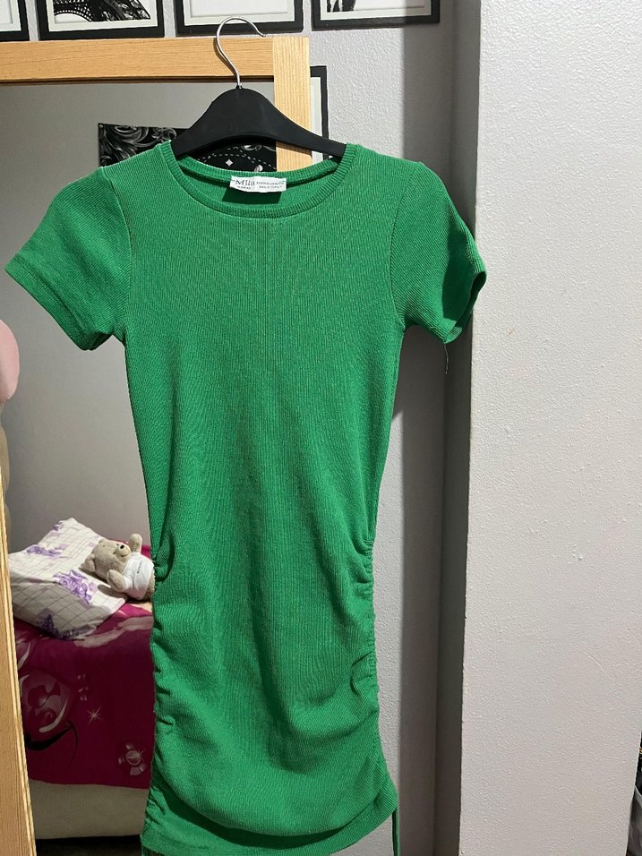 Yeşil Kısa Kollu Mini Elbise - Görsel 4