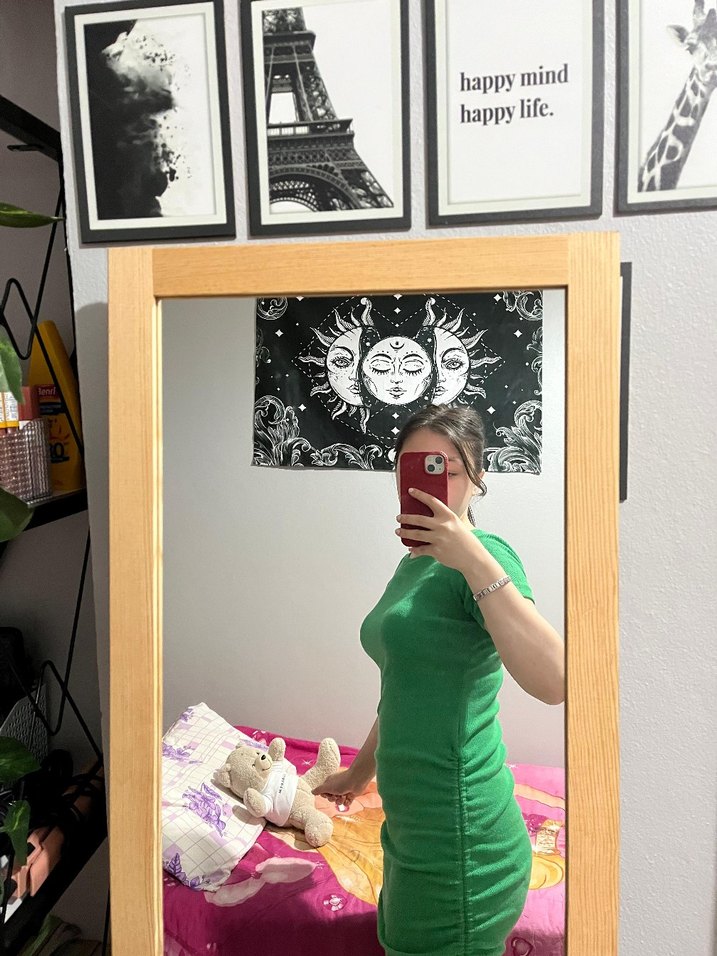 Yeşil Kısa Kollu Mini Elbise - Görsel 2