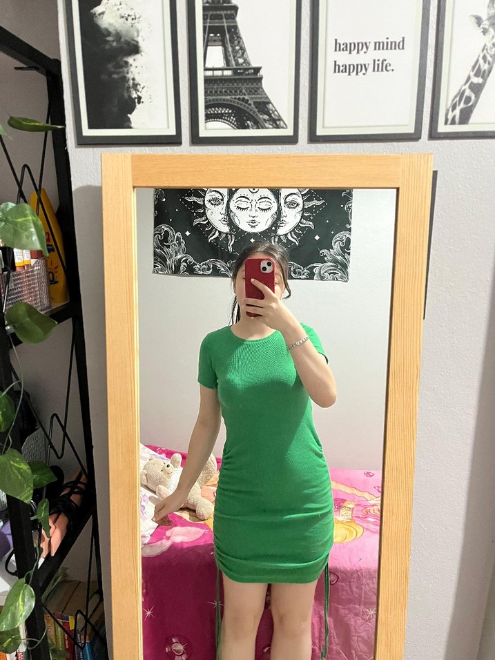 Yeşil Kısa Kollu Mini Elbise - Görsel 5