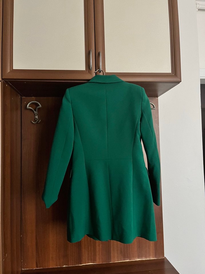 Yeşil Uzun Kol Düğmeli Kadın Blazer Elbise - Görsel 3