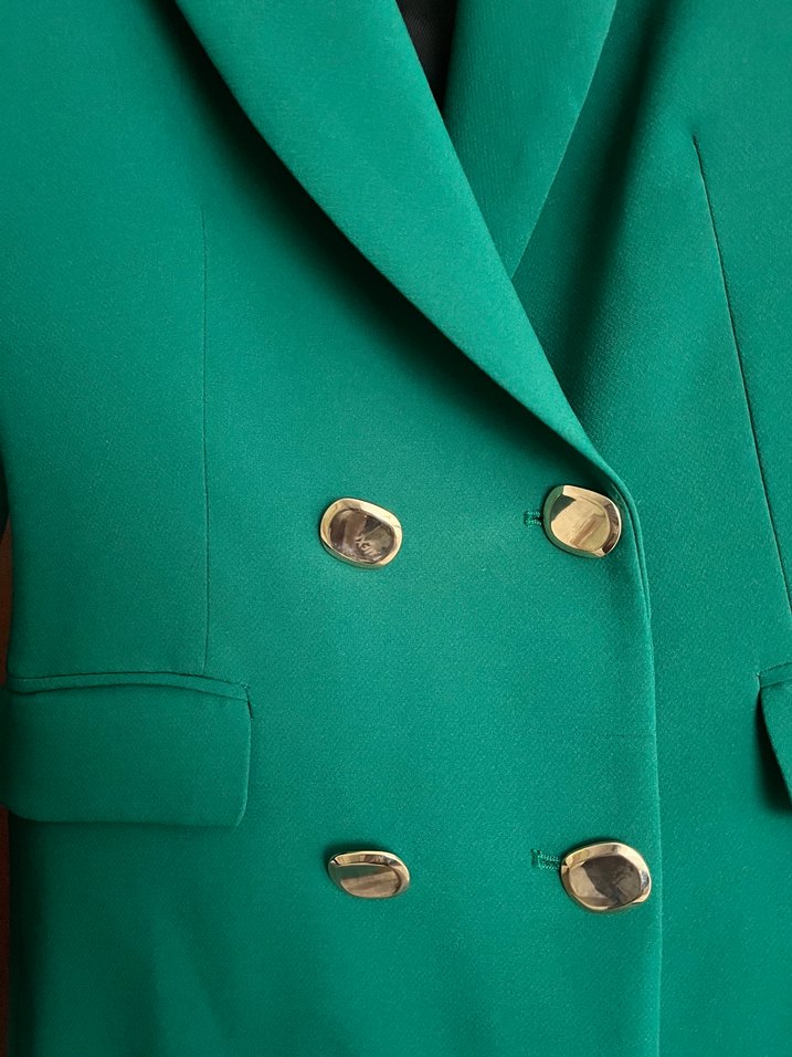 Yeşil Uzun Kol Düğmeli Kadın Blazer Elbise - Görsel 4