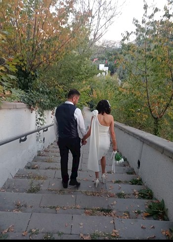 34 Beden Beyaz Mini Nikah Elbisesi