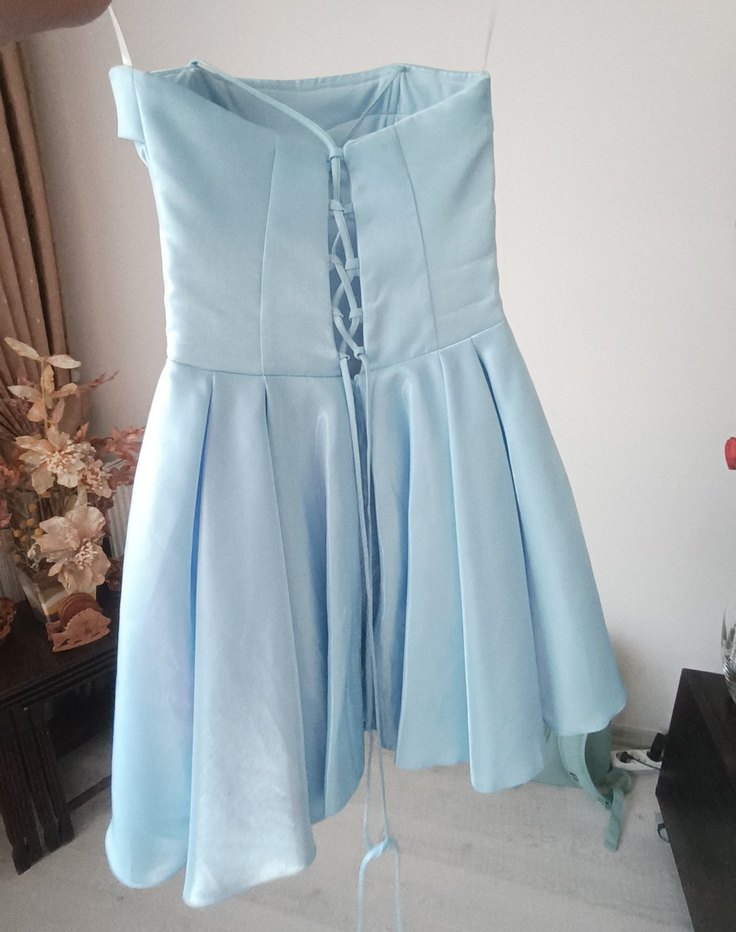 Mavi saten mezuniyet elbisesi (Düşünenler için fiyat konuşulur.) - Görsel 3