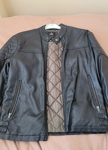 S Beden Mavi Suni Deri Ceket - Görsel 5