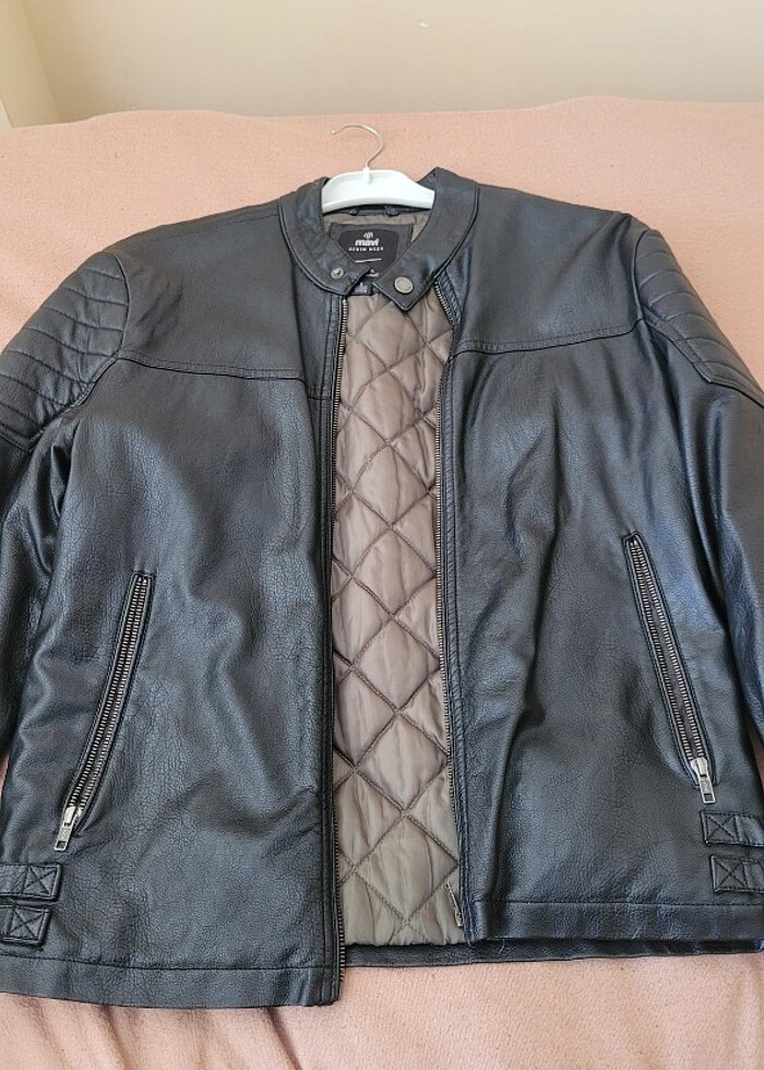 S Beden Mavi Suni Deri Ceket - Görsel 5