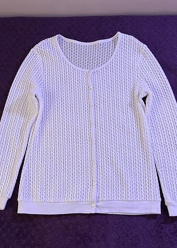 Beyaz Örgü Kadın Hırka Uzun Kollu - Görsel 2