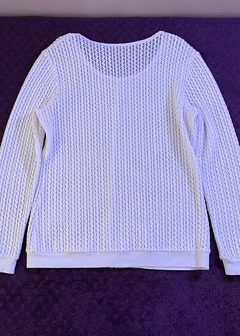 Beyaz Örgü Kadın Hırka Uzun Kollu - Görsel 3