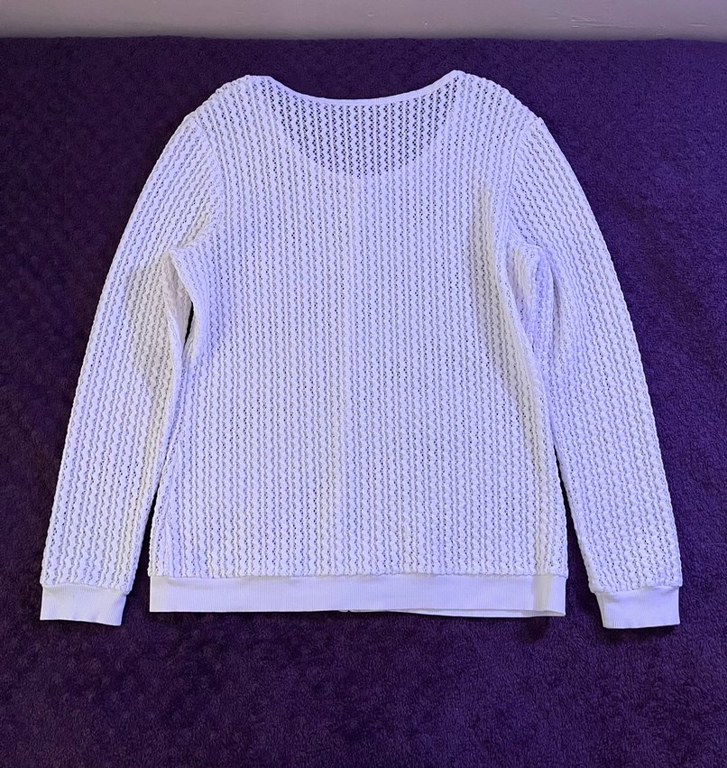 Beyaz Örgü Kadın Hırka Uzun Kollu - Görsel 3