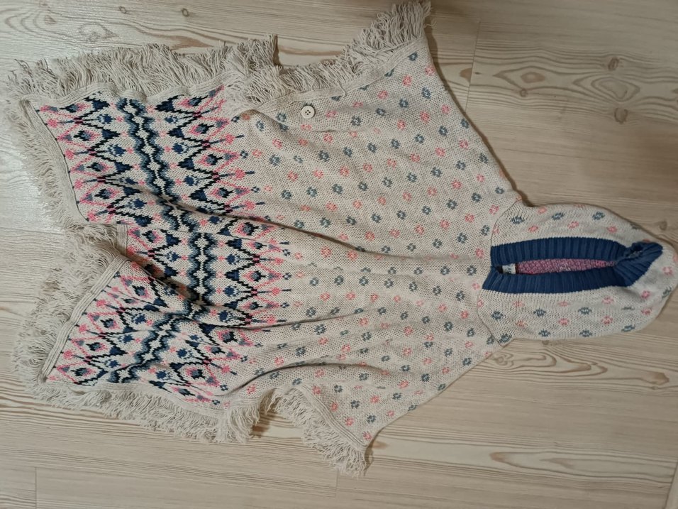 Kız Çocuk Bohem Nakışlı Örgü Panço - Görsel 2