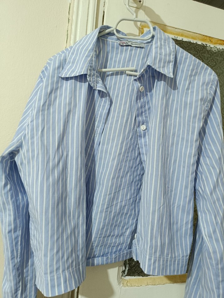 Düğmeli Mavi Kadın Gömlek - Görsel 3