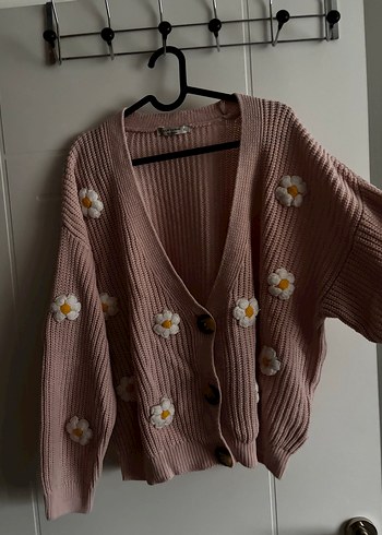 l Beden Pudra pembe çiçekli hırka