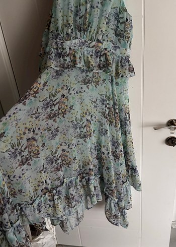 Fırfırlı Turkuaz Bohem Uzun Elbise - Görsel 2