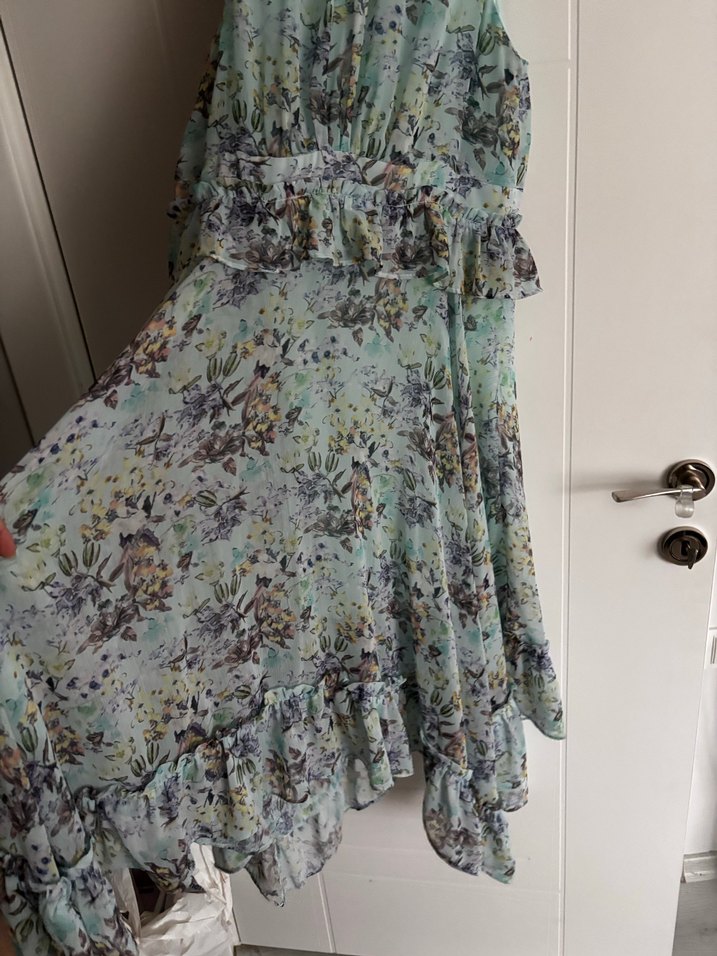 Fırfırlı Turkuaz Bohem Uzun Elbise - Görsel 2