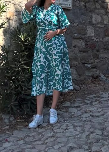Yeşil Desenli Bohem Uzun Elbise - Görsel 4