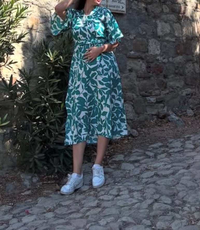 Yeşil Desenli Bohem Uzun Elbise - Görsel 4