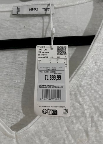 Kadın Beyaz Keten V Yaka Kısa Kollu Tişört Mango - Görsel 2