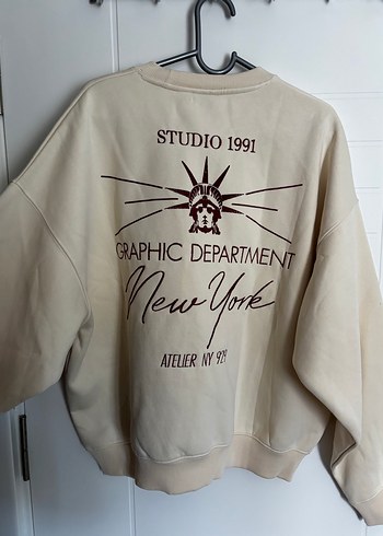 Bej Baskılı Kadın Sweatshirt
