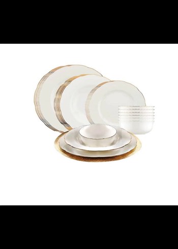 Gri Kenarlı Beyaz Yemek Tabağı ve Kasesi - Görsel 3