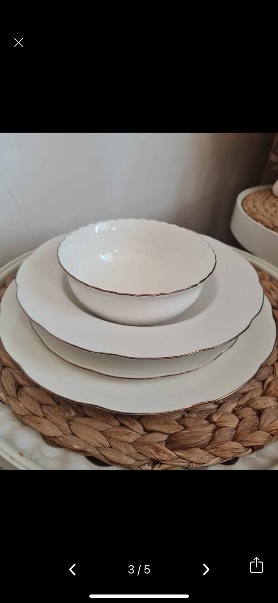 Gri Kenarlı Beyaz Yemek Tabağı ve Kasesi - Görsel 2