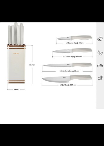 Karaca Beyaz Bıçak Seti ve Standı - Görsel 3