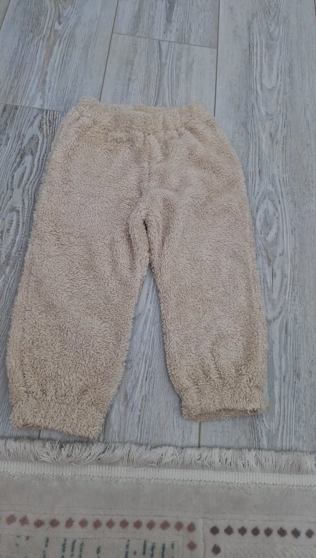 Bej Tüylü Bol Kesim Pantolon eşofman - Görsel 2