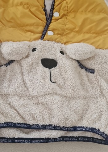 Kapüşonlu Sarı renk Erkek bebek Mont - Görsel 2