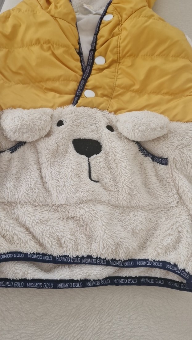 Kapüşonlu Sarı renk Erkek bebek Mont - Görsel 2