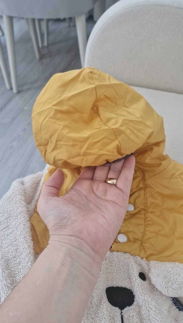 Kapüşonlu Sarı renk Erkek bebek Mont - Görsel 3