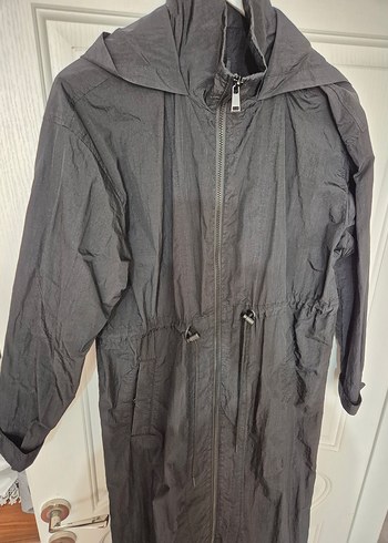 Siyah Uzun Fermuarlı Kadın Yağmurluk trençkot - Görsel 4