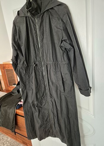 Siyah Uzun Fermuarlı Kadın Yağmurluk trençkot - Görsel 8