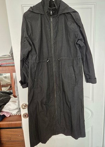 Siyah Uzun Fermuarlı Kadın Yağmurluk trençkot - Görsel 7