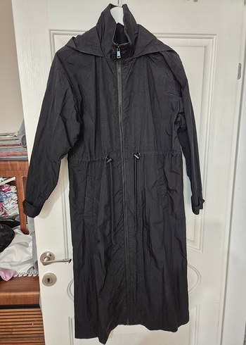 Siyah Uzun Fermuarlı Kadın Yağmurluk trençkot - Görsel 3