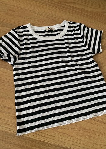 Çizgili Pamuklu Koton tshirt - Görsel 2