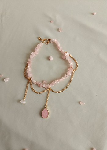 pembe kuvars kırıktaş Kolye