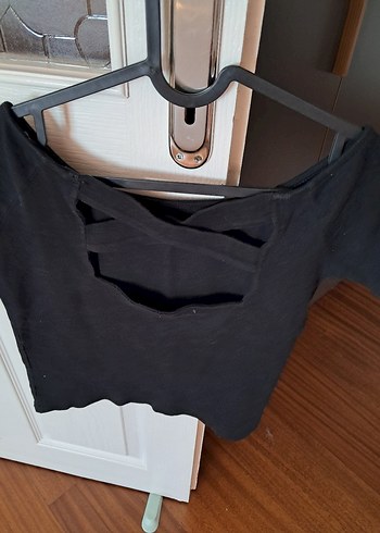 Siyah Mini Kısa Kollu Kadın Bluz - Görsel 3