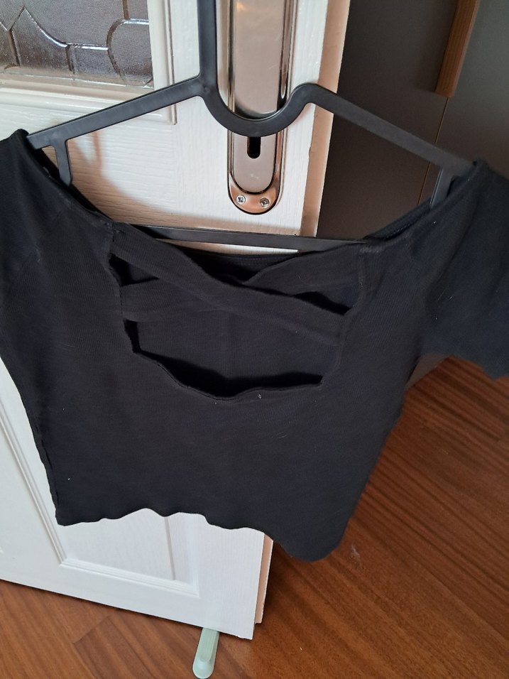 Siyah Mini Kısa Kollu Kadın Bluz - Görsel 3