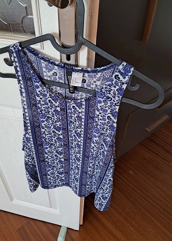 Mavi Gri Mini Bohem V Yaka Kolsuz Bluz - Görsel 2