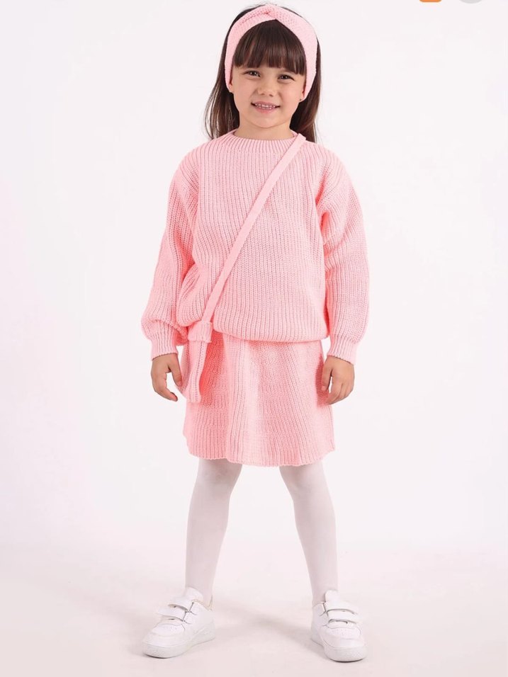 2-5 Yaş Kız Selanik Örgülü Triko Takım - Görsel 2