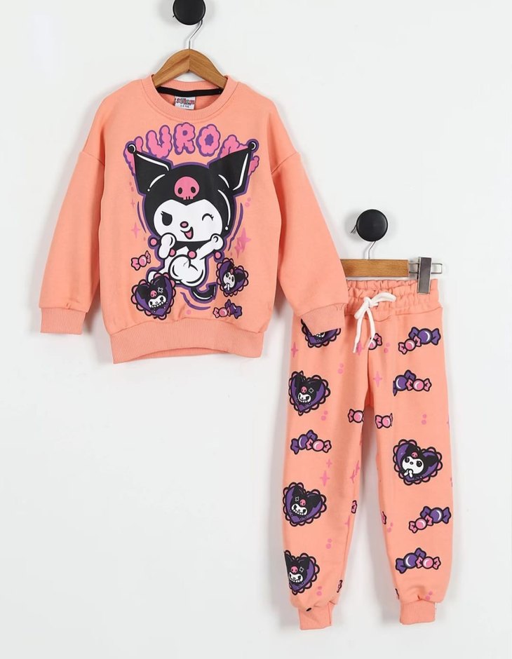 Pembe Baskılı Uzun Kollu Bebek Kız Takımı - Görsel 4