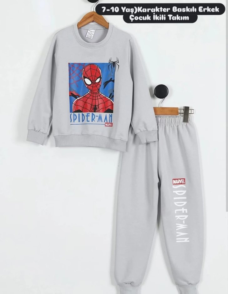 Gri Örme Örümcek Adam Baskılı Erkek Eşofman Takımı - Görsel 4