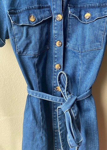 LC Waikiki Kemerli Lacivert Denim Midi Elbise
