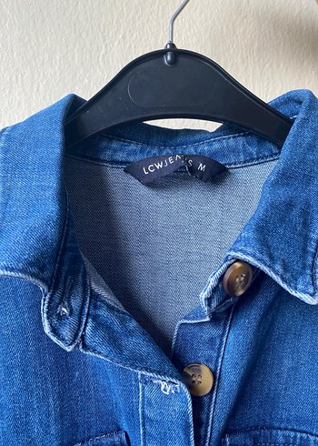 m Beden Kemerli Lacivert Denim Midi Elbise
