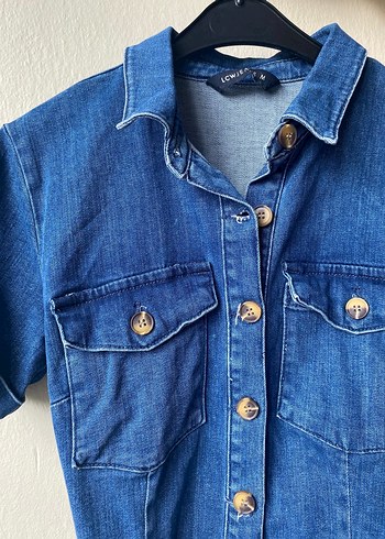 m Beden lacivert Renk Kemerli Lacivert Denim Midi Elbise
