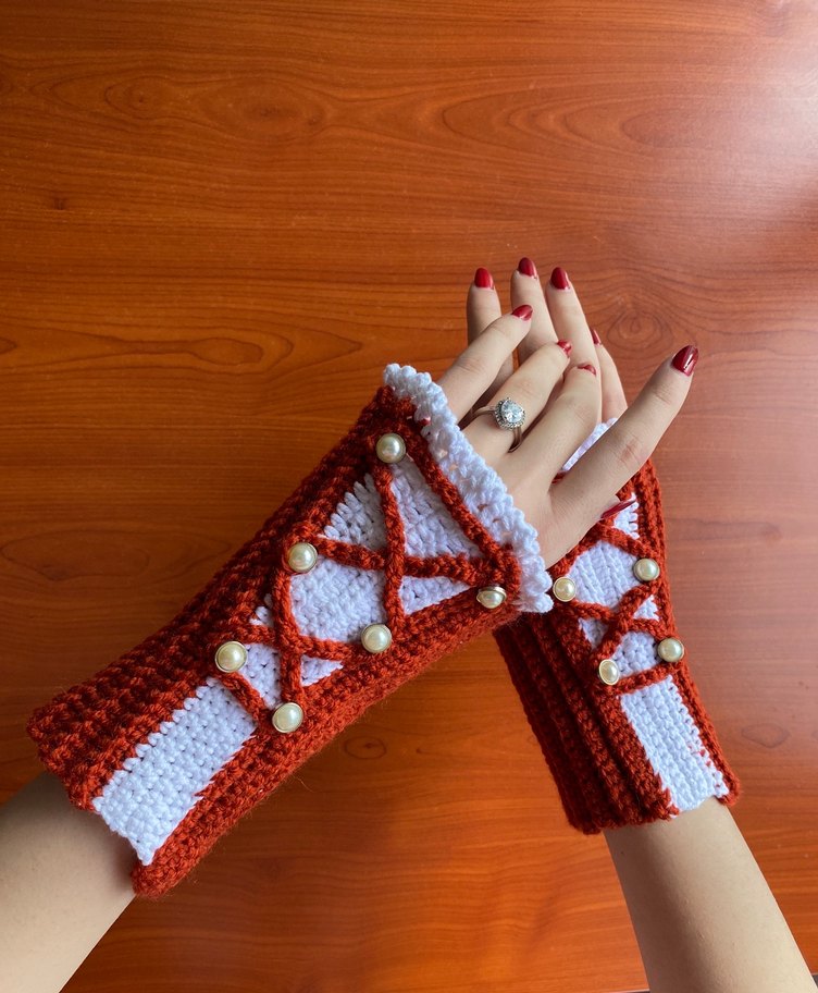 Renkli Bohem Örgü Kadın Eldiveni - Görsel 3