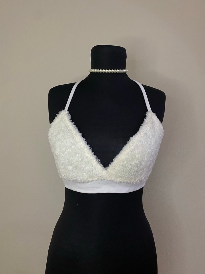 Beyaz V Yakalı Kürk Detaylı Mini Büstiyer - Görsel 2